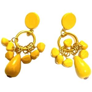 1990’s Vintage Yellow Dangle Drop Wooden Earrings for Pierced Ears